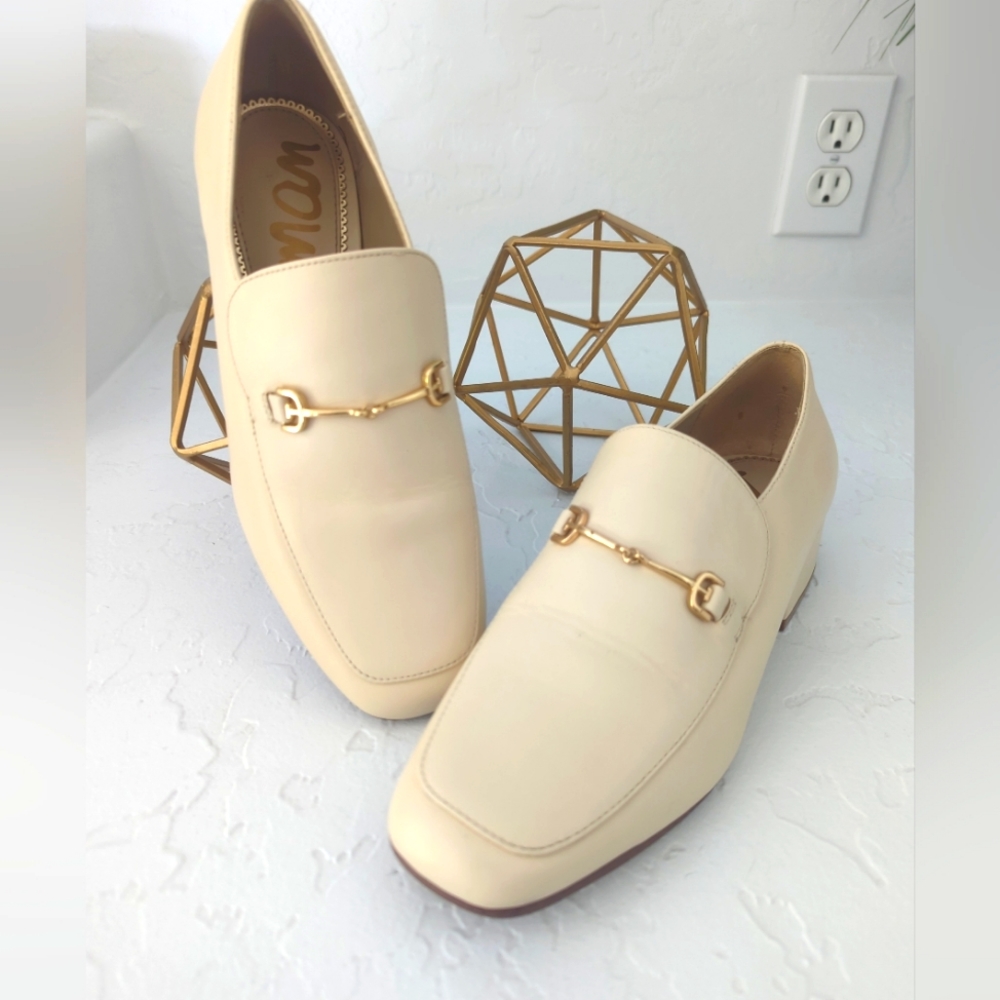 Sam Edelman Cream Loafers with Gold Accent
